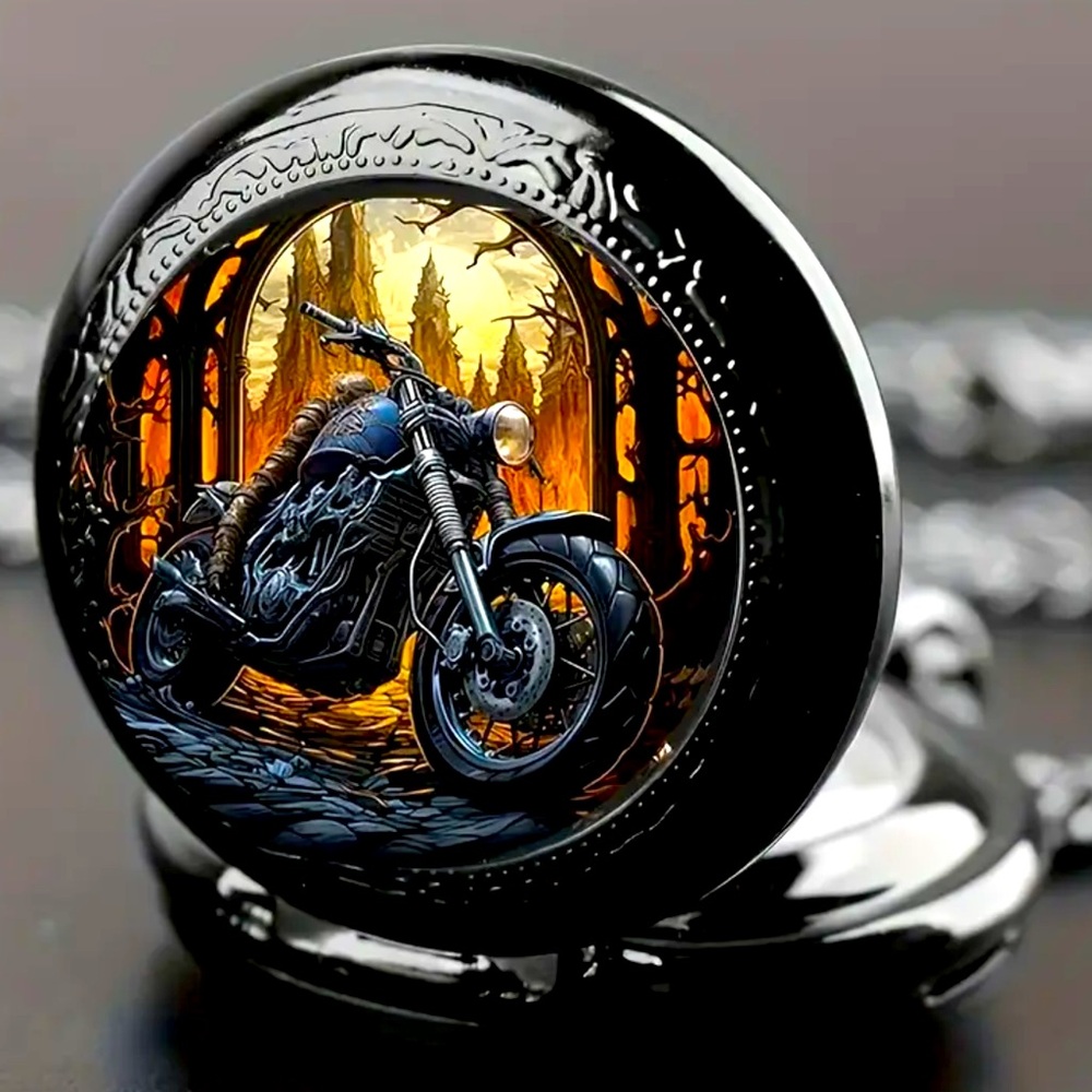 Black Night Rider Motorcycle Pocket Watch